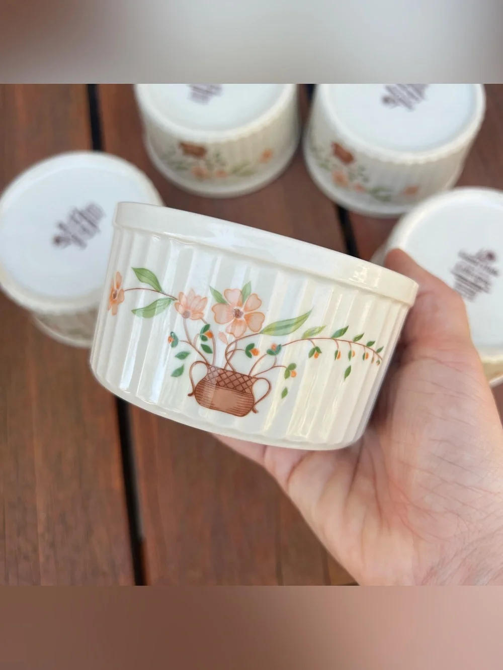 Countryside Stoneware Collection Floral Round Ribbed Ramekins Set of Five Japan